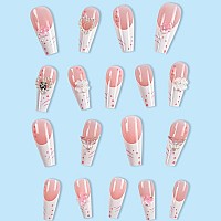 Wafoloze Long Press On Nails White French Tip Nails Press On Square Fakefalse Nails With Pearl Love Butterfly Press Ons Design