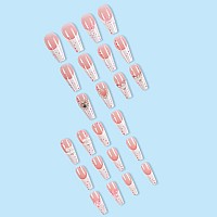 Wafoloze Long Press On Nails White French Tip Nails Press On Square Fakefalse Nails With Pearl Love Butterfly Press Ons Design