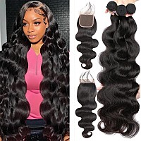 Menalue Human Hair Bundles With Closure 22 24 2620Free Part 10A Body Wave Bundles With Closure Human Hair For Women 100 Bra