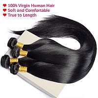 Straight Bundles Human Hair 3 Bundles 12 14 16 Inches Straight Human Hair Bundles 100 Unprocessed Virgin Human Hair Weave Doubl