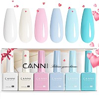 Canni 6Pcs 9Ml Pastel Gel Nail Polish Set White Pink Light Blue Gel Polish Kit Candy Milky White Colors Diy At Home Salon Chris