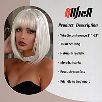 Allbell White Bob Wig For Women White Cosplay Wig With Bangs Straight Shoulder Length Hair Heat Resistant Fiber