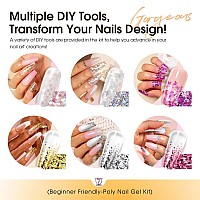 Rosalind Poly Nail Gel Kit 14 Colors 75 Nail Art Accessories Kit Clear Pink Nude Glitter Poly Gel With Big Uv Light 48W And E