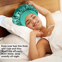 4Pcs Satin Bonnet Silk Bonnet Hair Bonnet For Sleeping Elastic Wide Band Silk Sleep Cap Shower Cap Soft And Breathable Green