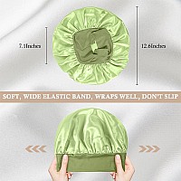 4Pcs Satin Bonnet Silk Bonnet Hair Bonnet For Sleeping Elastic Wide Band Silk Sleep Cap Shower Cap Soft And Breathable Green