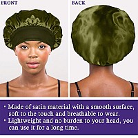 4Pcs Satin Bonnet Silk Bonnet Hair Bonnet For Sleeping Elastic Wide Band Silk Sleep Cap Shower Cap Soft And Breathable Green