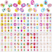 Janyun 192Pcs Kids Fake Nails Grils Artificial Preglue Full Cover Short False Nail Tips Stick On Nails For Kids Lovely Nail Ar