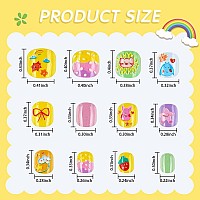 Janyun 192Pcs Kids Fake Nails Grils Artificial Preglue Full Cover Short False Nail Tips Stick On Nails For Kids Lovely Nail Ar