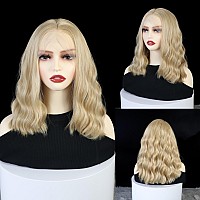 Wxhwcx Blonde Bob Curly Wig Synthetic Lace Front Wig Middle Part Lace Wigs 14Inch Synthetic Hair Wig For Women Cosplay Party Wig