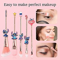 5Pcs Stich Theme Cosmetic Brushes Set Stich Makeup Brushes Set Stich Stuff For Young Girl Women 5Pcs Pink