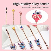 5Pcs Stich Theme Cosmetic Brushes Set Stich Makeup Brushes Set Stich Stuff For Young Girl Women 5Pcs Pink