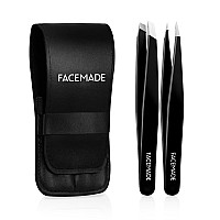 Facemade 2 Pack Tweezers Set Professional Stainless Steel Tweezers For Men And Women Precision Eyebrow Tweezers For Facial Ha