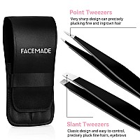 Facemade 2 Pack Tweezers Set Professional Stainless Steel Tweezers For Men And Women Precision Eyebrow Tweezers For Facial Ha