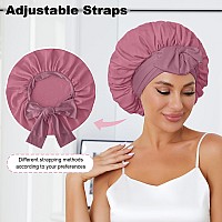 Silk Bonnet For Sleeping Satin Hair Bonnets Large Sleep Cap For Women Hair Wrap For Curly Hair Afros With Tie Band Rose Pink