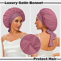 Silk Bonnet For Sleeping Satin Hair Bonnets Large Sleep Cap For Women Hair Wrap For Curly Hair Afros With Tie Band Rose Pink