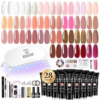 Rosalind Poly Nail Gel Kit 28 Colors Clear Nude Brown Poly Nail Gel Kit With U V Light Poly Nail Gel Starter Kit For All Season