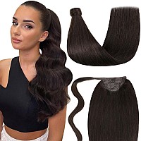 Laavoo Brown Ponytail Extension Human Hair Wrap Around Ponytail Extensions 2 Darkest Brown Ponytail Hair Extensions Real Human