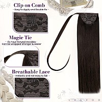 Laavoo Brown Ponytail Extension Human Hair Wrap Around Ponytail Extensions 2 Darkest Brown Ponytail Hair Extensions Real Human