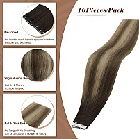 Full Shine Tape In Hair Extensions Human Hair 14Inch Machine Virgin Tape In Extensions Color Medium Brown To Honey Blonde Balaya