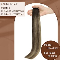 Full Shine Tape In Hair Extensions Human Hair 14Inch Machine Virgin Tape In Extensions Color Medium Brown To Honey Blonde Balaya