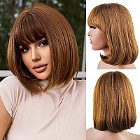 Rebasar 12 Inch Short Wigs Human Hair Bob Wigs With Bangs Human Hair Wigs For Black Women Glueless Human Hair None Lace Front We