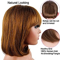 Rebasar 12 Inch Short Wigs Human Hair Bob Wigs With Bangs Human Hair Wigs For Black Women Glueless Human Hair None Lace Front We