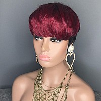 Aiweise Short Wigs Human Hair Pixie Cut Wig Human Hair Short Human Hair Wigs For Black Women Glueless Short Burgundy Hair Pixie