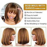 Rebasar Short Bob Wigs Human Hair Glueless Brazilian Virgin Straight Hair Bob Wigs With Bangs Human Hair Wigs For Black Women Hu