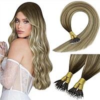 Sunny Hair Brown Nano Hair Extensions Real Human Hair Balayage Nano Bead Hair Extensions Human Hair Cool Brown Balayage Light Br