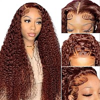 Nadula Pre Everything 13X4 Bye Bye Knots Reddish Brown Glueless Pre Cut Lace Front Curly Wigs Human Hair Pre Plucked Bleached Kn