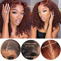 Nadula Pre Everything 13X4 Bye Bye Knots Reddish Brown Glueless Pre Cut Lace Front Curly Wigs Human Hair Pre Plucked Bleached Kn