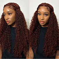 Nadula Pre Everything 13X4 Bye Bye Knots Reddish Brown Glueless Pre Cut Lace Front Curly Wigs Human Hair Pre Plucked Bleached Kn