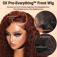 Nadula Pre Everything 13X4 Bye Bye Knots Reddish Brown Glueless Pre Cut Lace Front Curly Wigs Human Hair Pre Plucked Bleached Kn