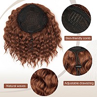 Alxnan Wavy Curly Ponytail Extension 8 Medium Auburn Drawstring Ponytail For Black Women Short Soft Natural Synthetic Hairpiec