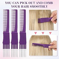 Leinuosen 3 Pack Carbon Lift Teasing Combs With Metal Prong Salon Teasing Back Combs Celcon Purple 19 X 25 X 05 Cm 75 X