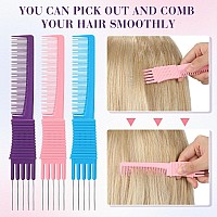 Leinuosen 3 Pack Carbon Lift Teasing Combs With Metal Prong Salon Teasing Back Combs Celcon Blue Pink Purple