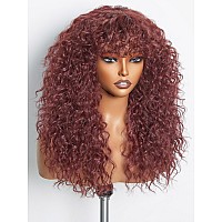 Gorgius Shaggy Haircuts Curly Wig With Bangs Burgundy Colored Wigs Crafted With Stylearchive Technology Premium Fiber Remy H