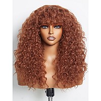 Gorgius Shaggy Haircuts Curly Wig With Bangs Ginger Brown Wigs Crafted With Stylearchive Technology Premium Fiber Remy Human