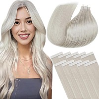 Laavoo Human Hair Tape In Extensions Blonde Remy Tape Hair Extensions 14 Inch Hair Extensions Tape In Platinum Blonde Real Human