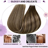 Laavoo Real Hair Tape In Extensions Human Hair Balayage Ombre Tape In Hair Extensions Dark Brown Mix With Caramel Blonde Tape Ex