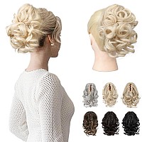 Flufymooz Ponytail Extension 9 Short Claw Clip Curly Pony Tail Extension Jaw Ponytail Hairpiece For Women Cool Blonde