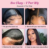 Amznlady V Part Wigs Straight Brazilian Virgin Human Hair Wigs For Black Women Upgrade U Part Wigs Glueless Full Head Clip In Ha