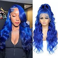 Blue Lace Front Wig Human Hair 13X4 Body Wave Lace Front Wigs Human Hair Blue Human Hair Wig 180 Density Hd Transparent Blue Hu