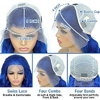 Blue Lace Front Wig Human Hair 13X4 Body Wave Lace Front Wigs Human Hair Blue Human Hair Wig 180 Density Hd Transparent Blue Hu