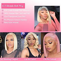 Johlua Blonde Bob Wig Human Hair 13X4 Hd Transparent 613 Lace Front Wig Human Hair 180 Density Frontal Wigs Pre Plucked With Na