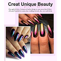 Bishengyf 24Pcs Chrome Nail Powder Metallic Mirror Effect Holographic Aurora Iridescent Pearlescent Nail Chrome Powder For Gel