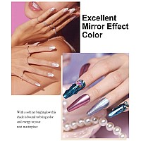 Bishengyf 24Pcs Chrome Nail Powder Metallic Mirror Effect Holographic Aurora Iridescent Pearlescent Nail Chrome Powder For Gel