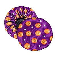 Silky Design Bonnet With Elastic Soft Band Adjustable Women And Men Bonnets For Sleeping Comfortable Satin Fabric Purple Stars