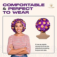 Silky Design Bonnet With Elastic Soft Band Adjustable Women And Men Bonnets For Sleeping Comfortable Satin Fabric Purple Stars