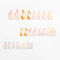 Imsohot Press On Nails Almond Medium Fake Nails Colorful Bubble Bead Designs Glossy Full Cover Acrylic False Nails Glue On Nails